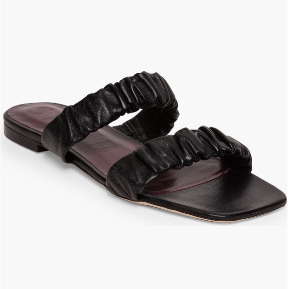 STAUD Maya Ruched Slide Leather Sandal Black Size 9 NEW - Picture 1 of 11